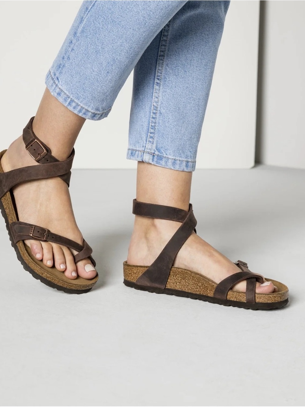 Birkenstock Brown Leather Ankle-Strap Cork Sandals